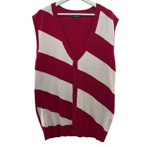Carbon Y2K Sz XL Sweater Vest Cardigan V-Neck Vertical Striped Red White Holiday